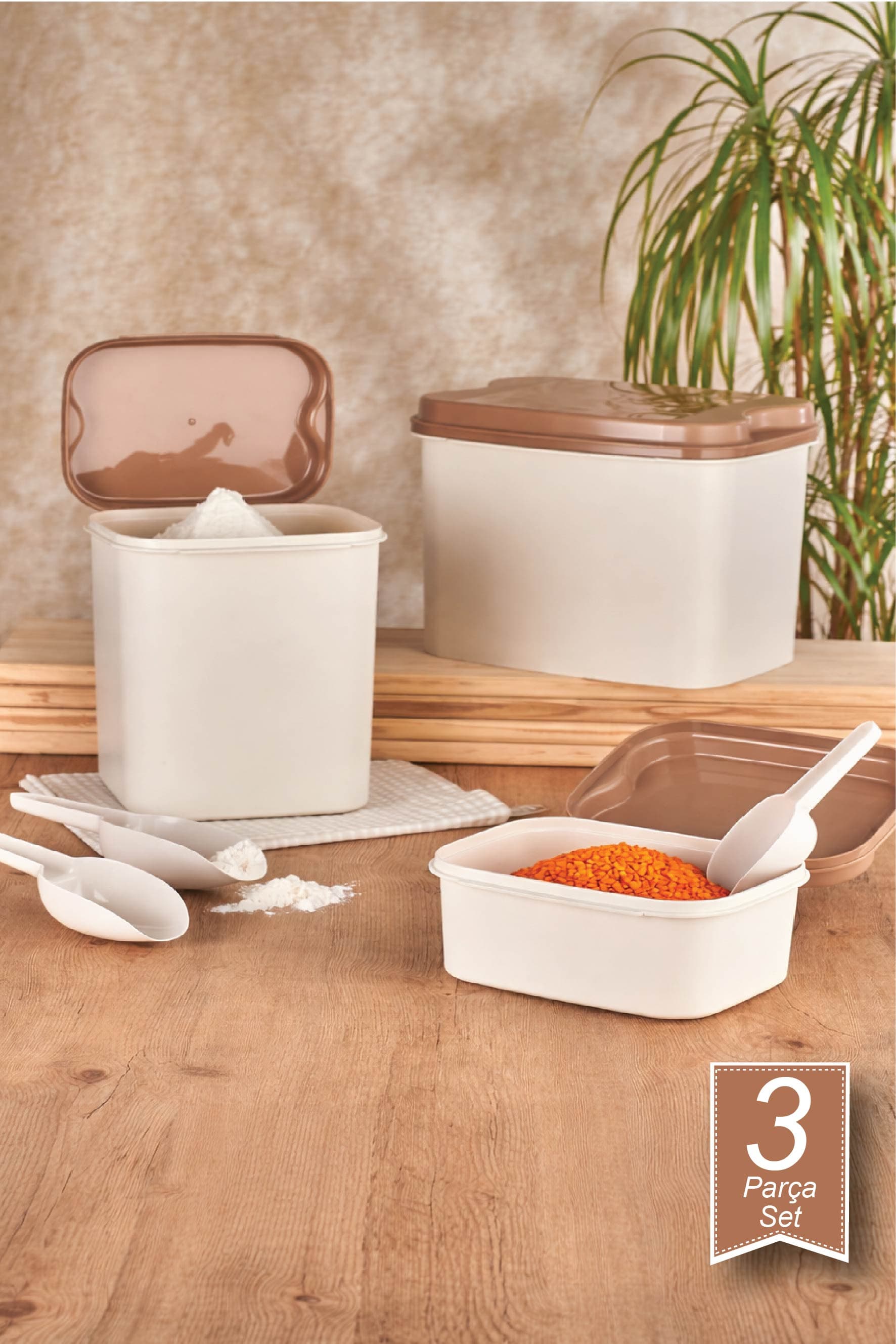 Kumsal Saklama Kabı Bej 10 Lt + 4,5 Lt + 1,6 Lt + Kürek